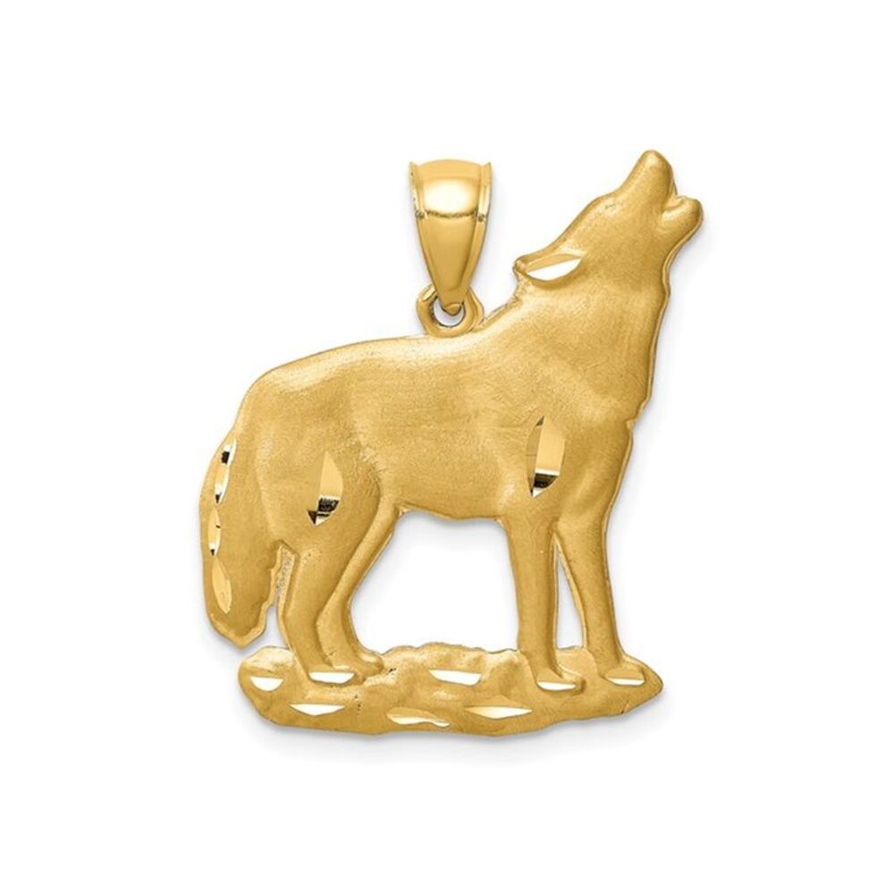 14K Yellow Gold Howling Wolf Charm Pendant (NO CHAIN)